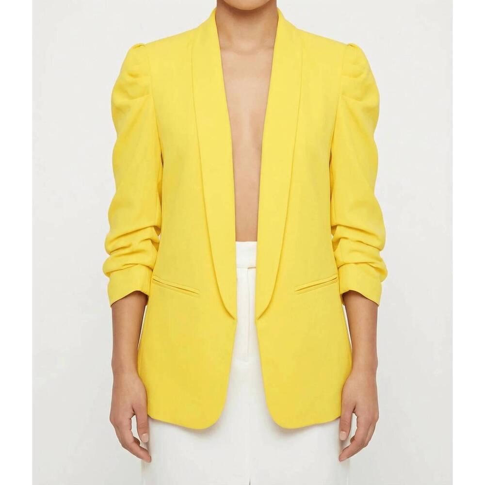 NEW LINZY ruched puff sleeve open-front blazer in yellow